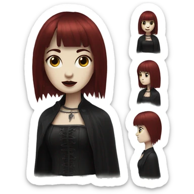 gothic Woman  that has white skin and Long Dark red hair and fringe bangs sticker