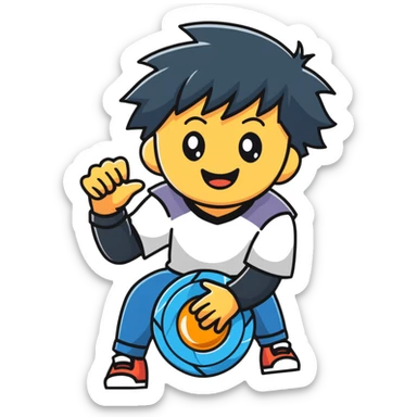 happy kid launching a beyblade, joyful expression sticker