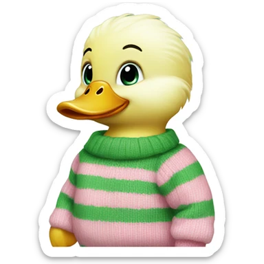 Baby duck wearing pink and green stripe sweater sticker