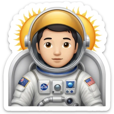 Asian man wearing in astronaut wakeup from the bed with a sun sticker