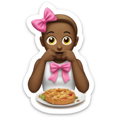 demurely eating girly emoji with pink bow who knows they ate sticker