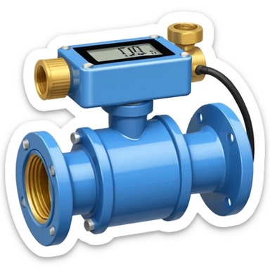 Mini caudalímetro color azul con brida y el medidor tipo digital sticker