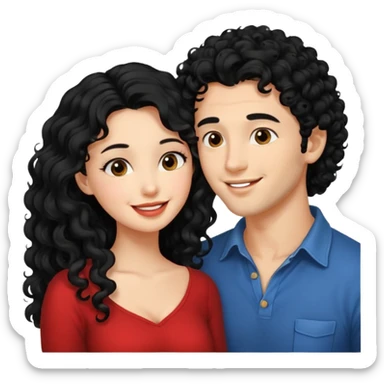 a handsome man with black curly hair tries to kiss a cute woman who has long black hair sticker