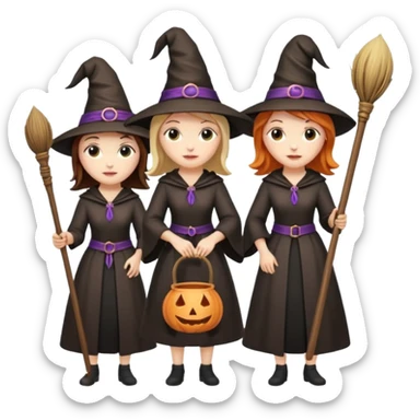 CUATRO  BRUJAS  CON ESCOBA Y VARITA MAGICA sticker