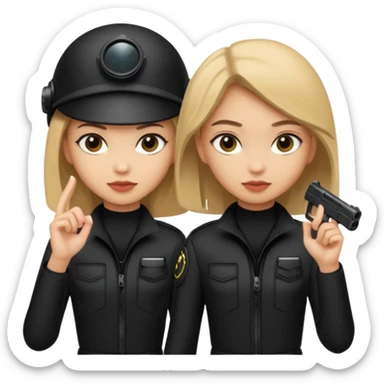 2 girls one light skin one medium skin spies all black outfits with spy gear sticker