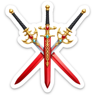 Golden fiery royal two crossed swrods with red gem sticker