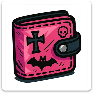 pink and black gothic wallet, bold colors, dynamic shading, energetic, gothic motifs sticker