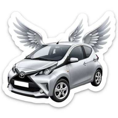Toyota Aygo silver with wings and a halo sticker
