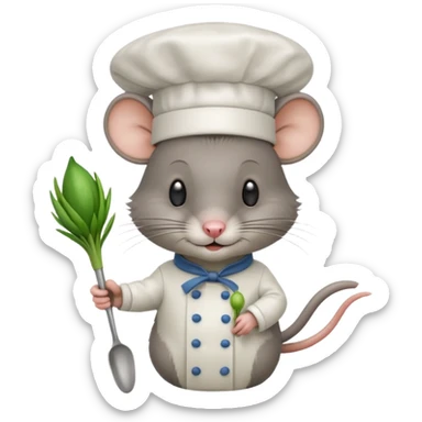 Rat with a Cheif hat and a ladle and spring onion  sticker