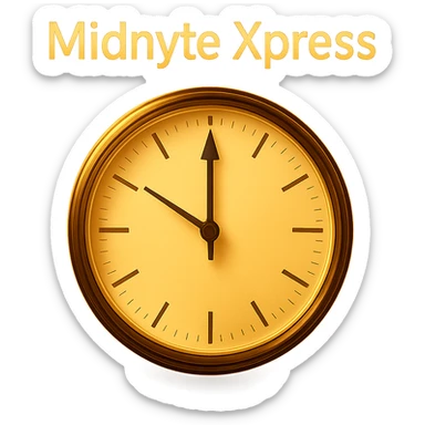 Add a glowing effect around the clock and the text 'Midnyte Xpress', keeping the realistic look and transparent background. Maintain the realistic style and enhance the glow effect around both the clock and the text for emphasis. sticker