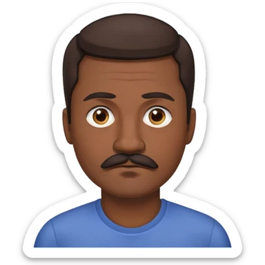 "- Nam
- 40 tuổi
- Da đen
- Tóc nâu hạt dẻ 
- Mắt xanh nước biển, có ria
- Mặt buồn
" sticker