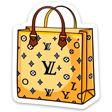 Louis Vuitton paper shopping bag with classic brown LV monogram pattern and handles sticker