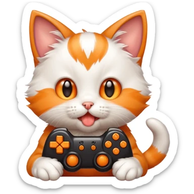 little kitten playing video games really hard with tongue out sticker