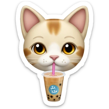 beige cat with a brown ear, whose body is a glass of bubble tea. It also has to be a stripe from head. Only one object in image.  sticker