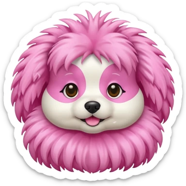 Dog wearing a pink palm puff sticker