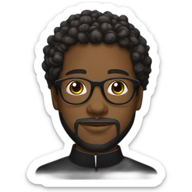 young black catholic priest beard, curly hair, with rounded glasses and clerygman sticker