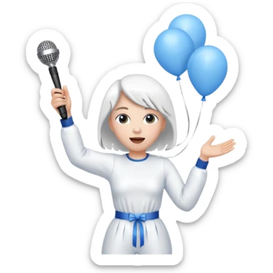 Stud singing 1,2,3 release em with white and blue balloons flying overhead emoji like with mic in hand  sticker