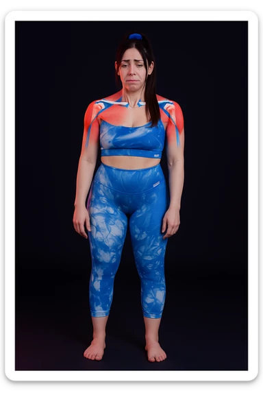 A woman with shoulder pain, add anatomically highlighted shoulders on the body, variant 3, in a style suitable for editing and anatomical emphasis. sticker