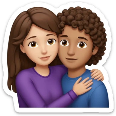 Girl with long straight brown hair hugging a guy with short curly brown hair sticker