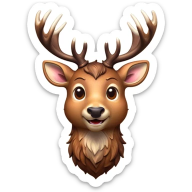 Cinematic Comical Deer Portrait Emoji, Head tilted dramatically with an exaggeratedly amused expression, featuring a sleek dappled Fur and whimsically contorted antlers, wide, expressive eyes filled with playful disbelief, Simplified yet hilariously expressive features, highly detailed, glowing with a slightly sassy glow, high shine, dramatic yet playful, stylized with an air of cheeky woodland mischief, bright and endearing, soft glowing outline, capturing the essence of a spirited and over-the-top deer, so meme-worthy it feels like it could side-eye its way into forest folklore instantly! sticker