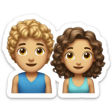 short hair boy with long hair girl with curly dog sticker