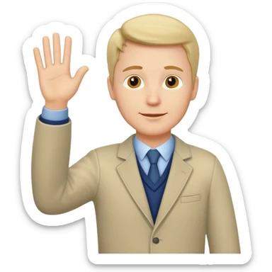 A white man in ordinary clothes stands and waves his hand in greeting. sticker