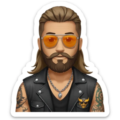 biker gang with sunglass and rugged guy bearded long hair in tatoots sticker