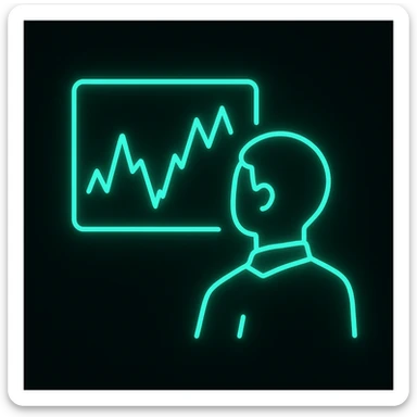 minimalist neon icon of a trader watching a volatile stock chart, color #0BD794, glowing lines sticker