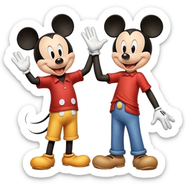 Goofy and Mickey Mouse giving each other a high five, joyful expressions sticker