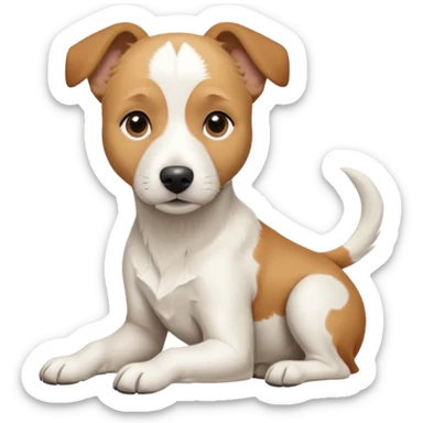 a full body facing front on of a buff white beagle cross jack russell terrier looking dog the size of a kelpie with light brown long ears resting on its face and a light brown patch above one eye and a large snout. the rest of the dog is completely white.  sticker