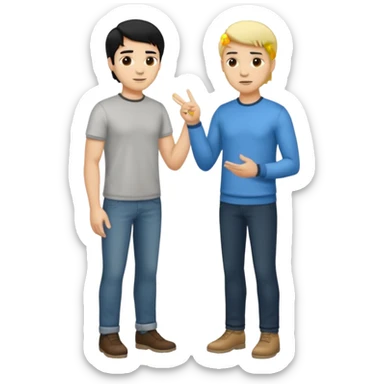 light skin black hair man  talking with a light skin and blonde hair man full body sticker