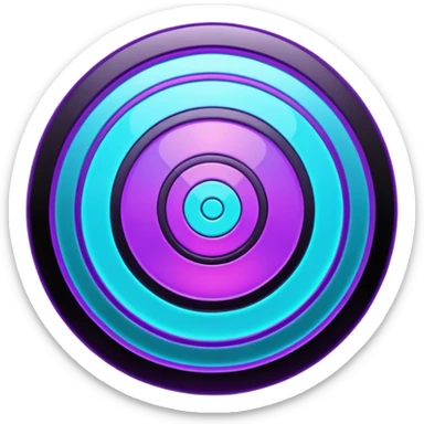 Futuristic glowing bullseye target emoji, neon purple and cyan holographic glow, dark background, digital tech style, abstract sparkles, no face. sticker