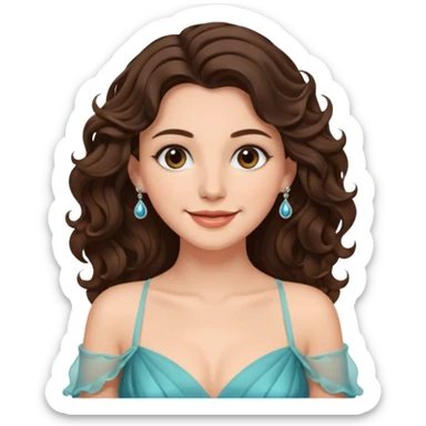 a beautiful brunette wavy flowy hair princess wearing a gown with elegant piercing and smile gently  sticker