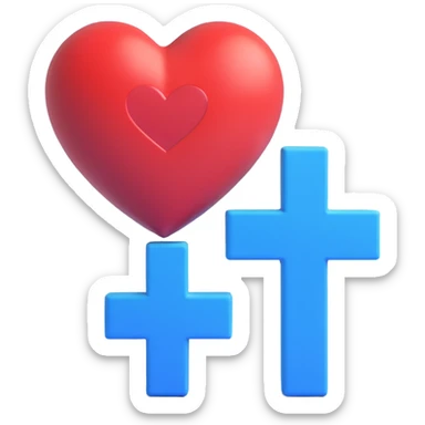 simple beautiful red heart with a large beautiful blue plus sign next to it, no cracks, Discord role icon sticker