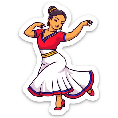 Colombian salsa dancer with vibrant traditional outfit, energetic pose, colorful flowing dress sticker