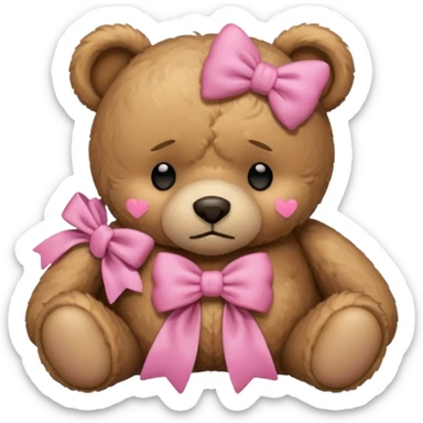 Sad Sleeping teddy bear wearing pink bow sticker