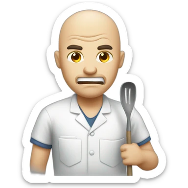 Canteen staff angry bald with ladle sticker