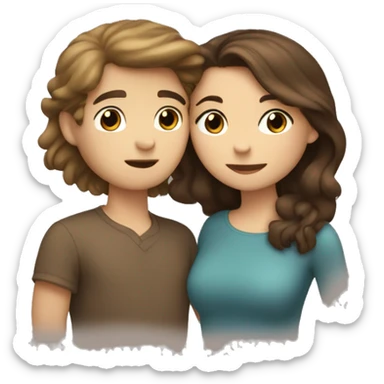 The brunette-haired boy and the girl with brown hair and blonde hair underneath are kissing sticker
