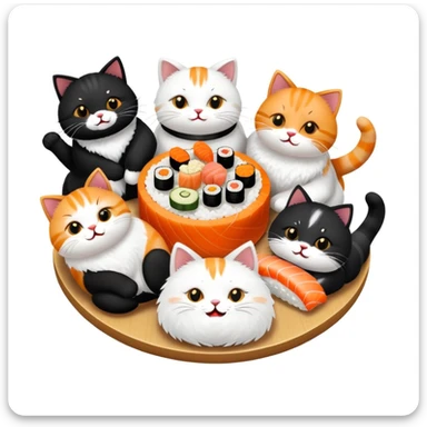 Group of nine cats having sushi at a birthday celebration sticker