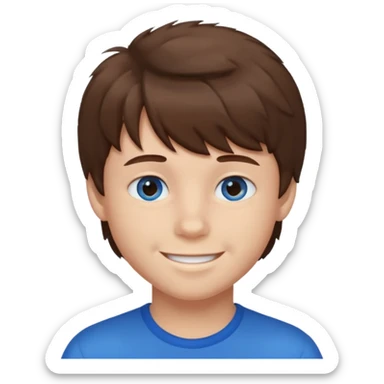 Brown hair with fluffy bangs and blue eyes boy sticker