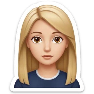 Make a white girl with brown eyes, brown straight hair with blonde highlights sticker