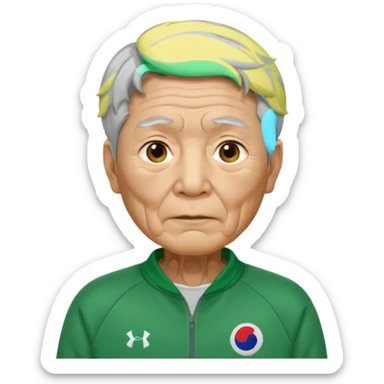 Design Ali Abdul replaced with Oh Il-nam (Player 001), elderly Korean male, wrinkled face, gray hair, green tracksuit with white number 001 visible. sticker