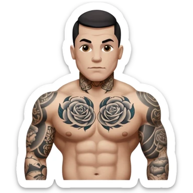 tattoo man, white skintone, more highlight the tattoo, body builder, heavy tattoos on fully chest, more tattoos on the body, more visible tattoo, big tattoos, tattoos on face. sticker