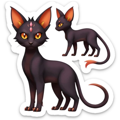 Black edgy Noivern-Purloin-Torracat-Sphynx-Lykoi-Caracal-cat-Fakemon-fusion-hybrid-creature sticker