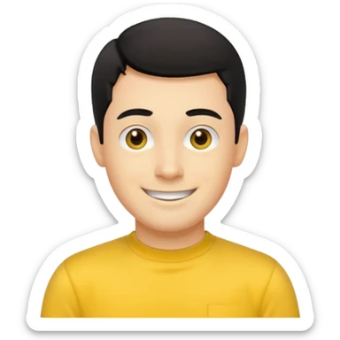 Greg Wiggle of The Wiggles with light skin, black hair, hazel eyes, yellow skivvy shirt sticker