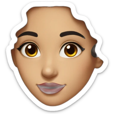 young moroccan woman with dark brown eyes, winking with one eye, smiling, dark long curling hair, red lips, black dress, sticker