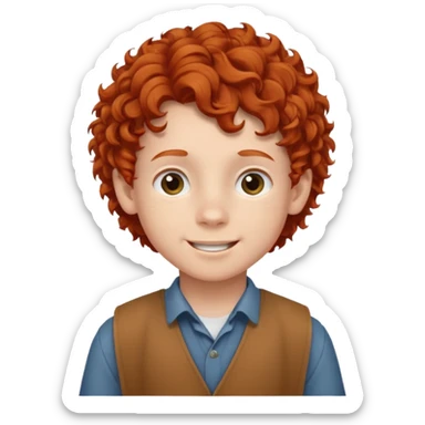redhead kid with unique face features and very curly hair kid boy happy and braced sticker