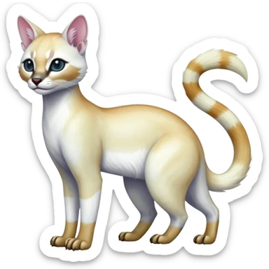 Colorful tropical pearly-albino-white iridescent glorious divine exotic cute cool beautiful shiny beautiful fantasy-caracal-civet-genet-sergal-vernid-Cacomistle-oncilla-animal-Fakémon-hybrid-fursona (full body) sticker