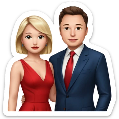 elon musk and Jennifer Lawrence in red dress sticker