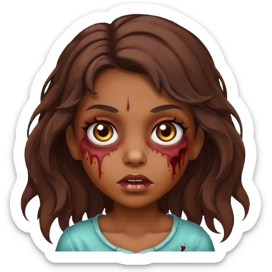 Garota zumbi com cabelos castanhos ondulados médio, olhos castanhos grandes e cílios longos  sticker